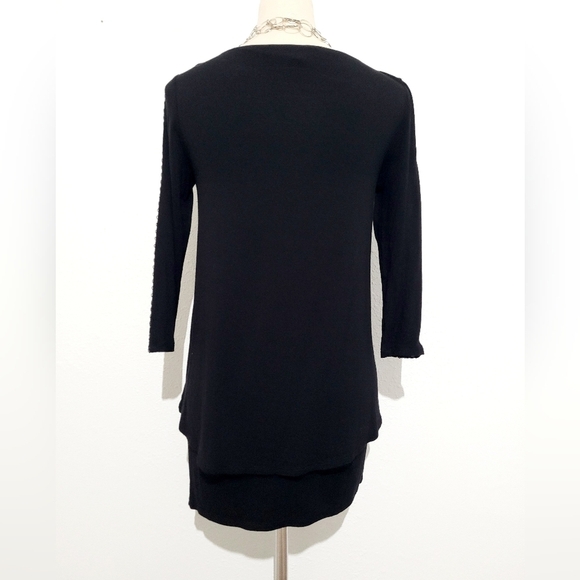 White House Black Market Black Tunic Top Beaded Detail Sleeves Women's Size XS - Picture 4 of 9